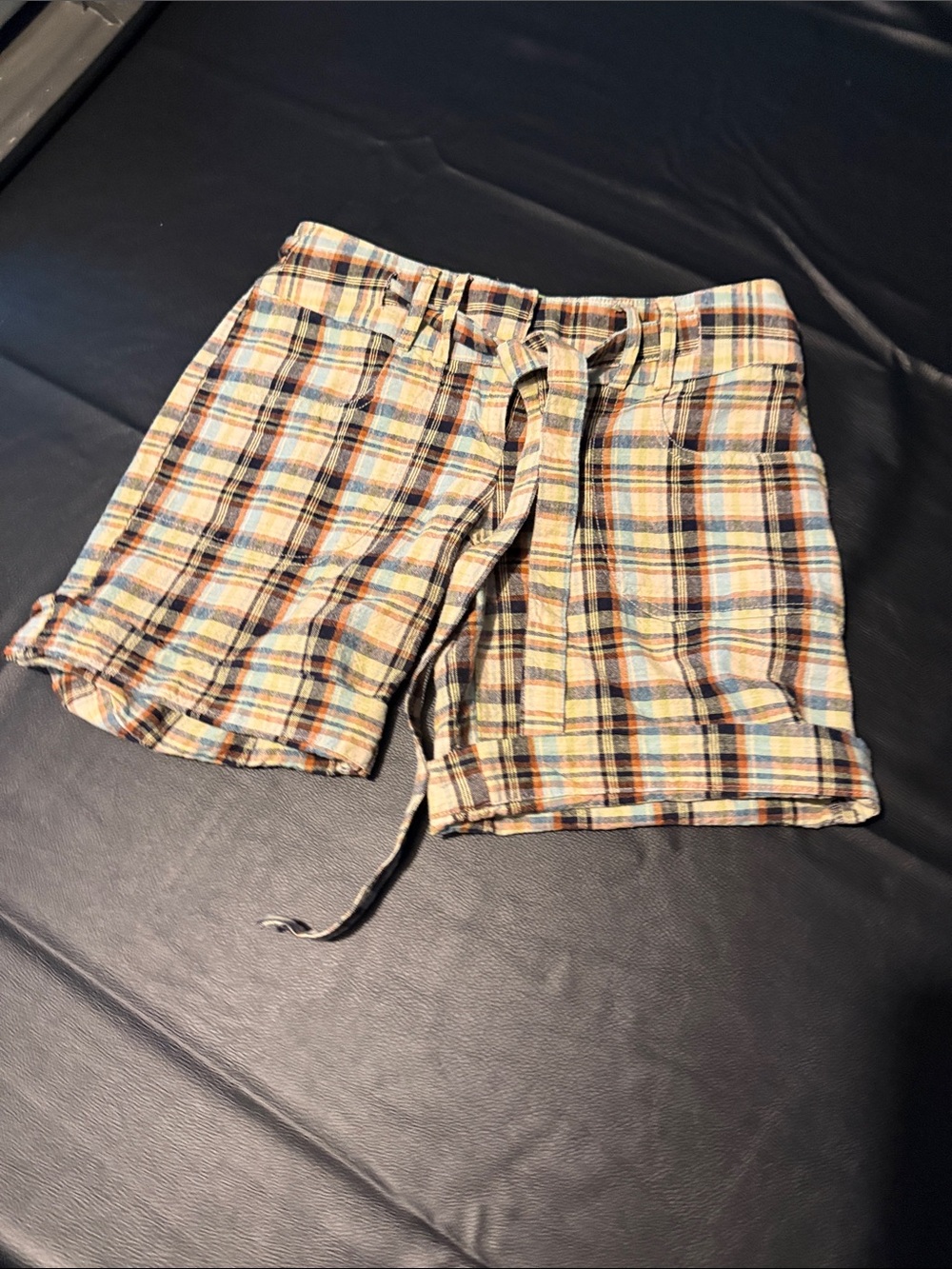 zinc Plaid Cotton Shorts in Tan and Blue